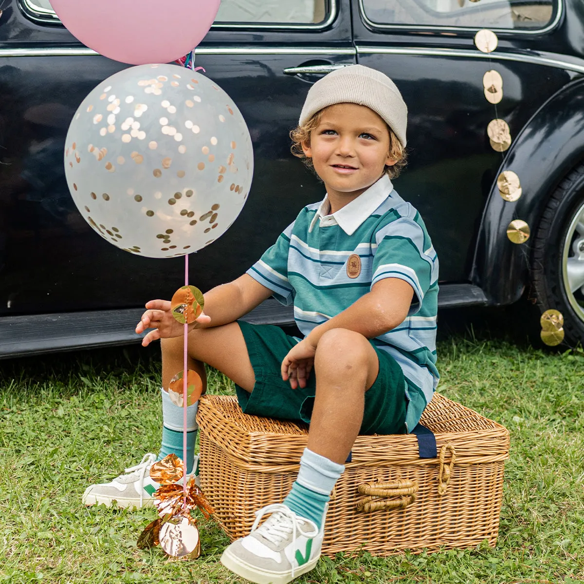 Short vert en lin et coton, enfant || Green shorts in linen and cotton, child