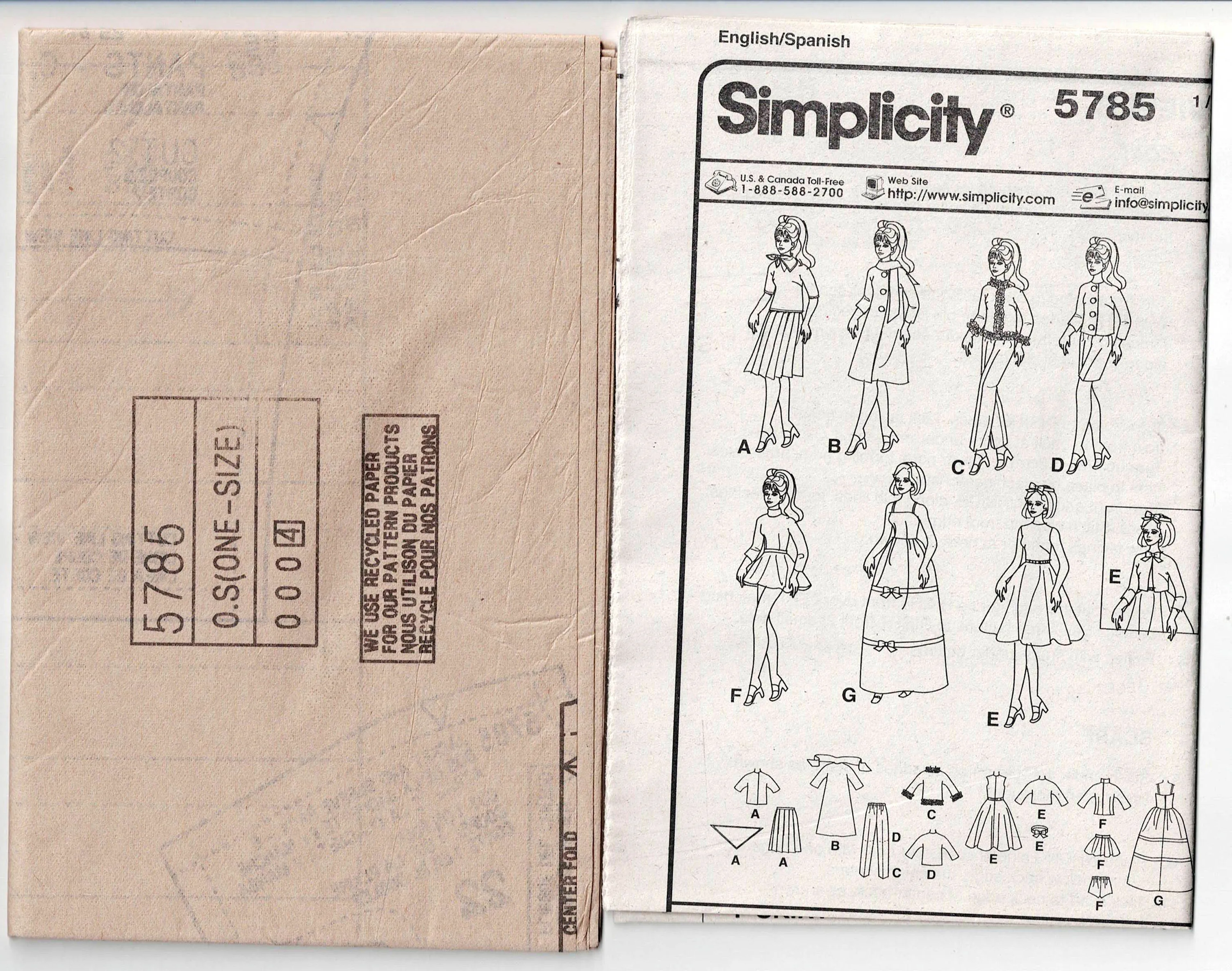 Simplicity 5785 Retro 1960 BARBIE Teenage Doll Clothes Wardrobe Sewing Pattern UNCUT Factory Folded