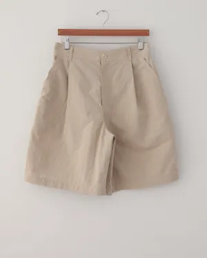 Single Pleat Shorts, Cotton Paper