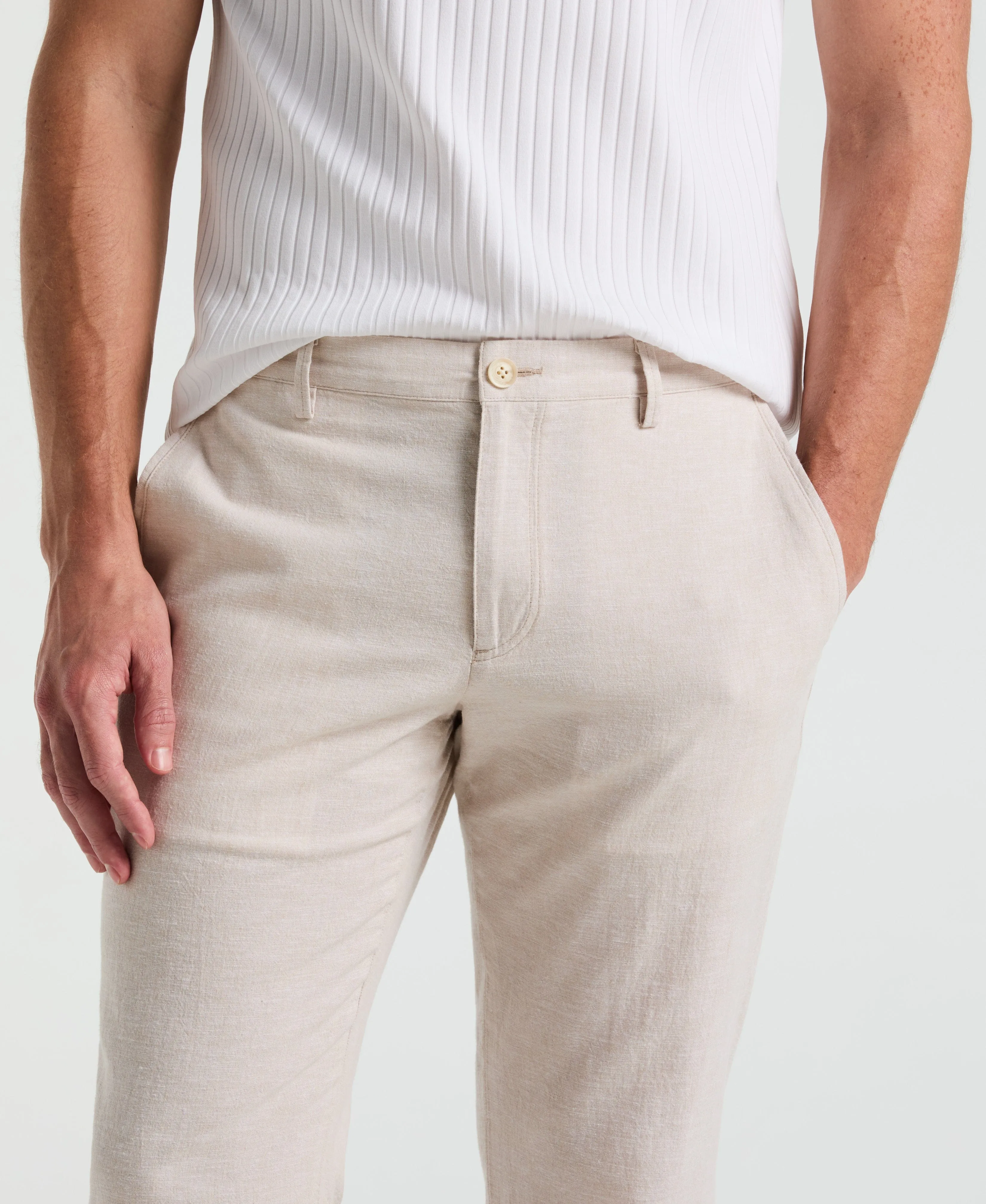 Slim Fit Flat Front Linen Blend Chino Pant