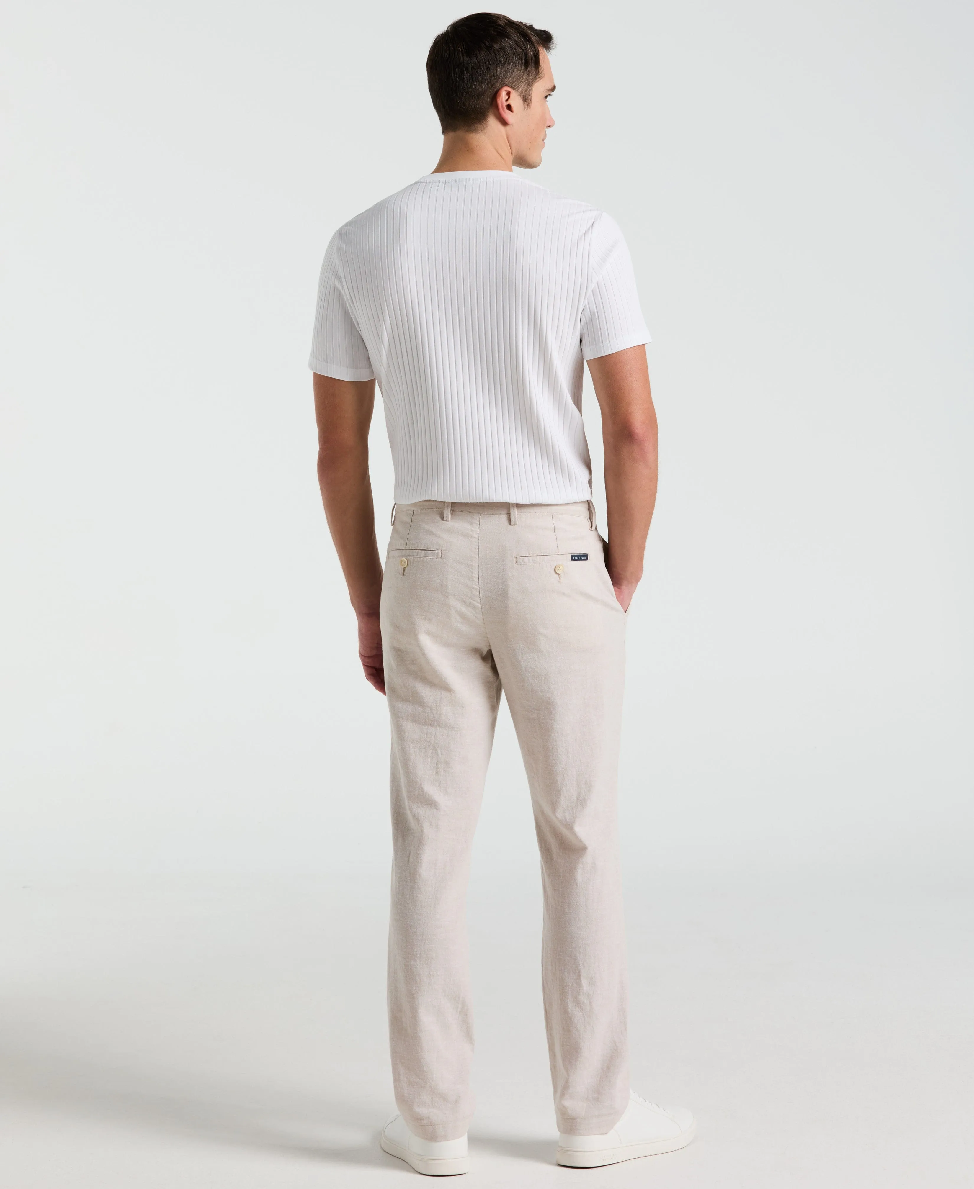 Slim Fit Flat Front Linen Blend Chino Pant