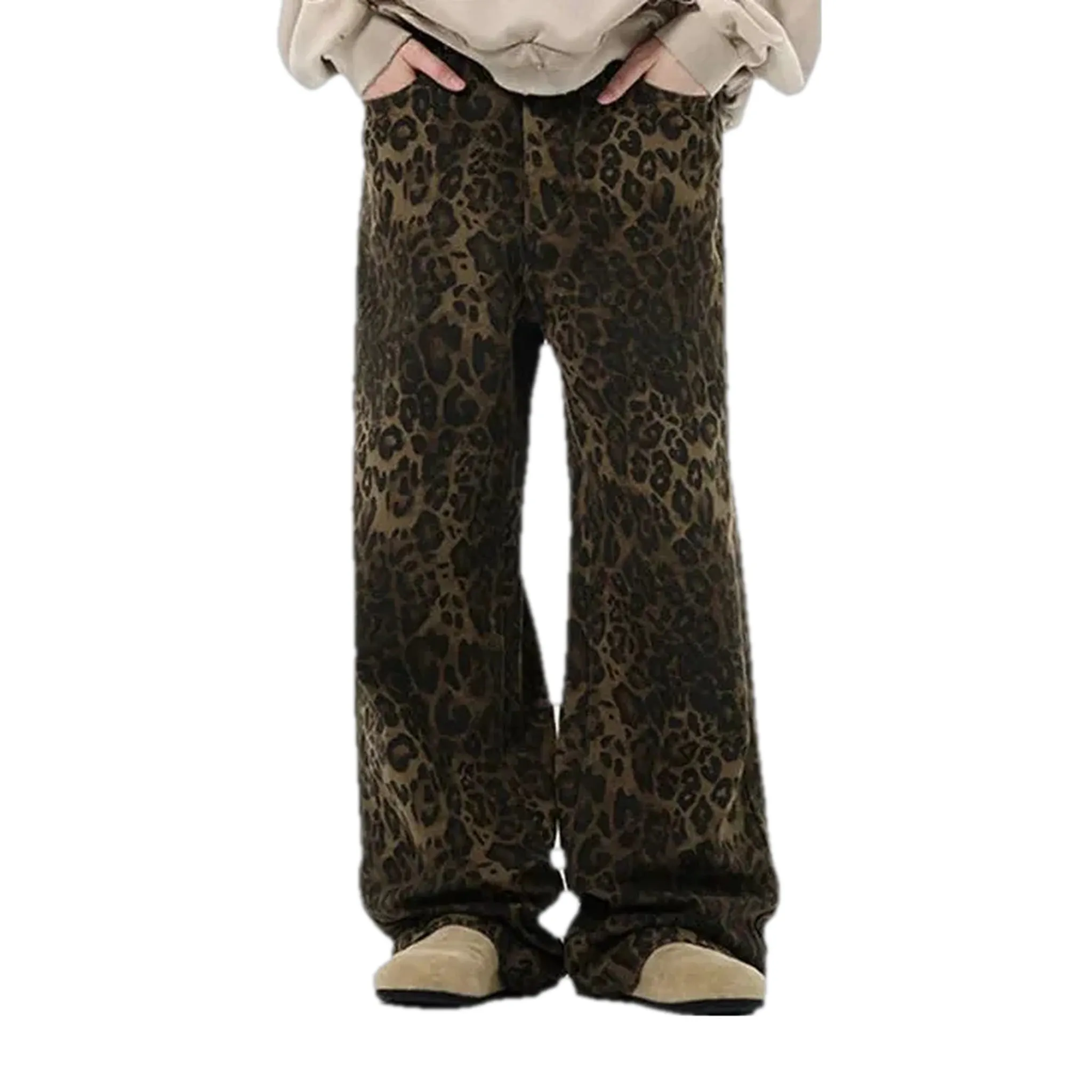 Slouchy animal print mid rise men's jean pants