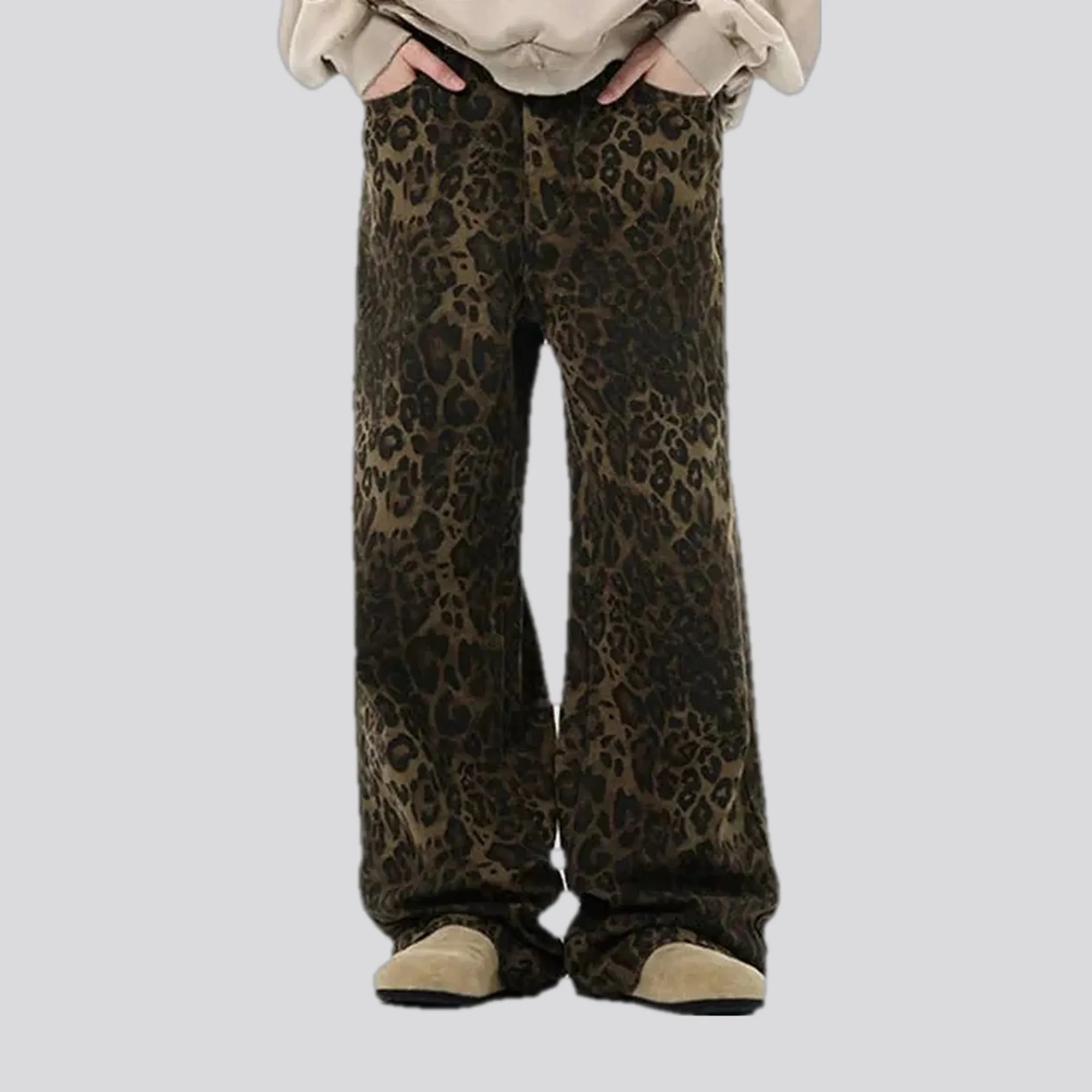 Slouchy animal print mid rise men's jean pants