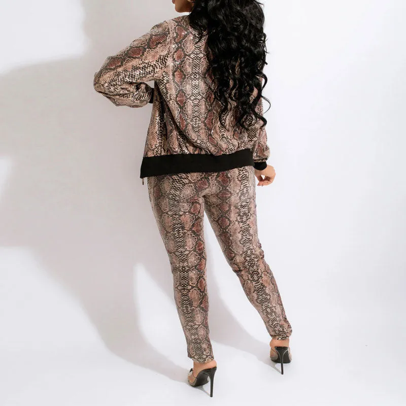 Snakeskin Print 3PCS Pants Set