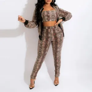 Snakeskin Print 3PCS Pants Set