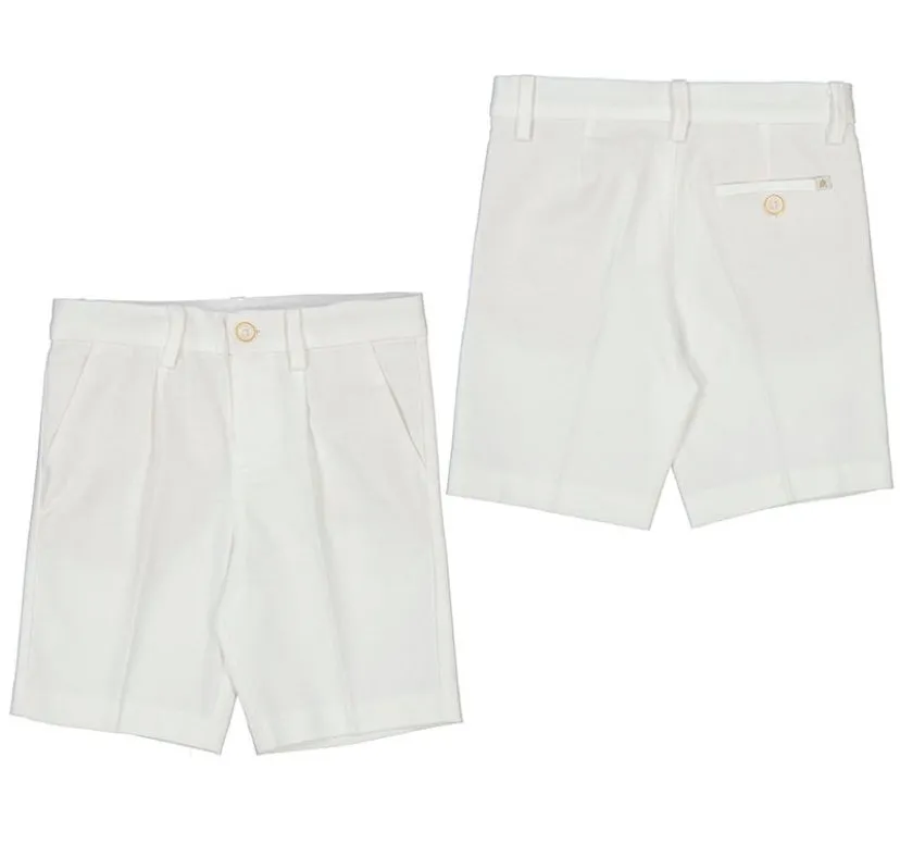 SS25 Mayoral - Light Blue Polo Top and Cream Linen Bermuda Short Set