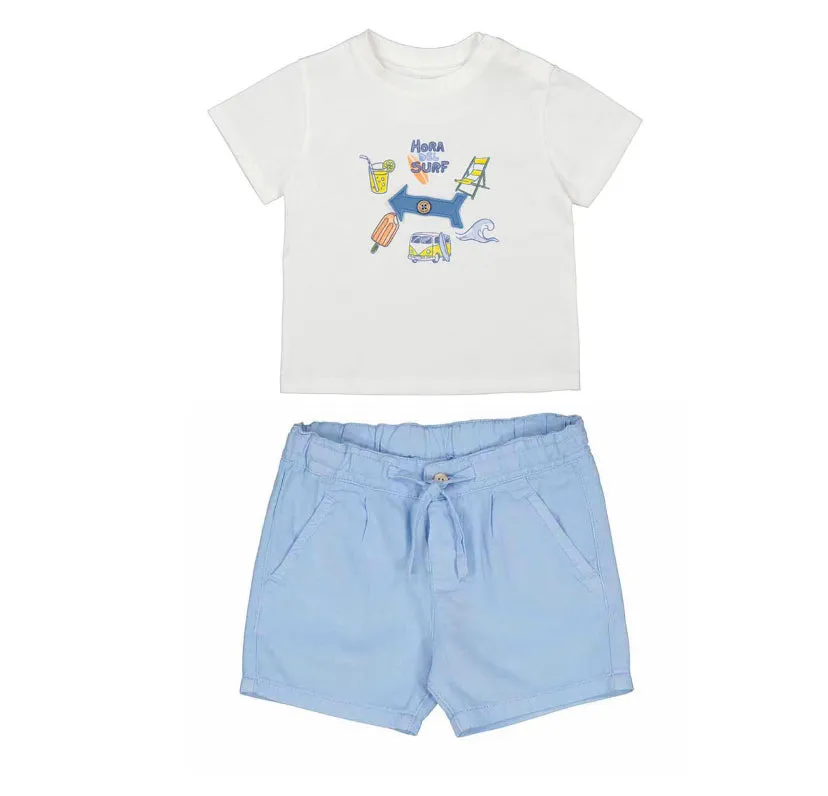 SS25 Mayoral - Print Surf T-Shirt and Linen Short Set
