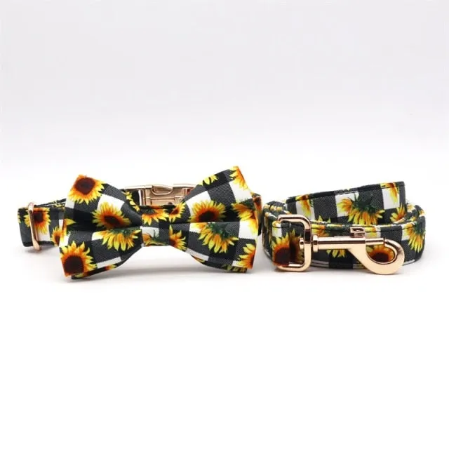 Sunflower and Paws: Personalized Bow Collars and Leashes Set
