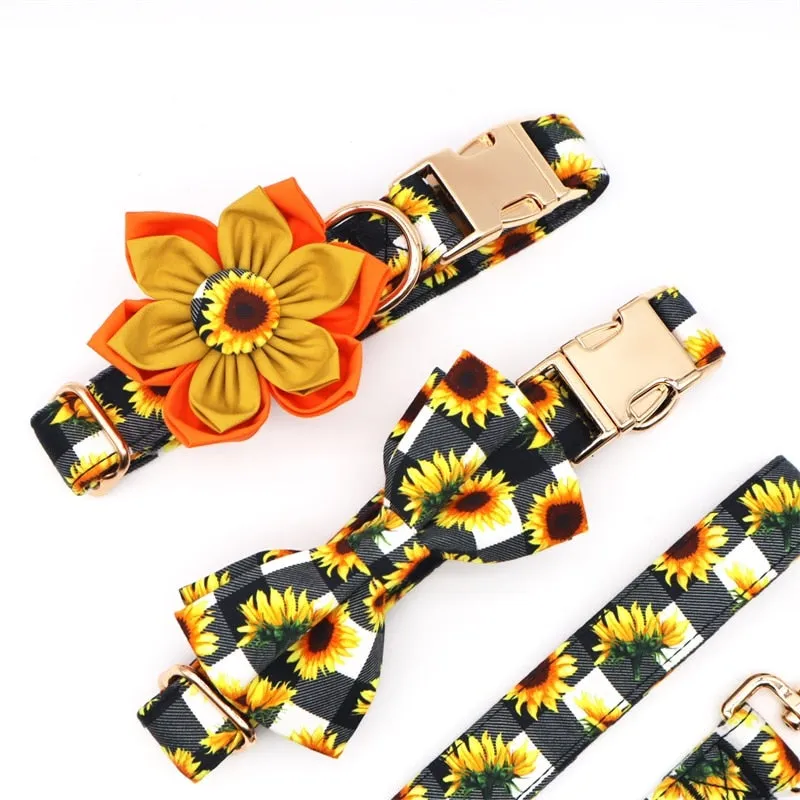 Sunflower and Paws: Personalized Flower Collars, Leashes Set