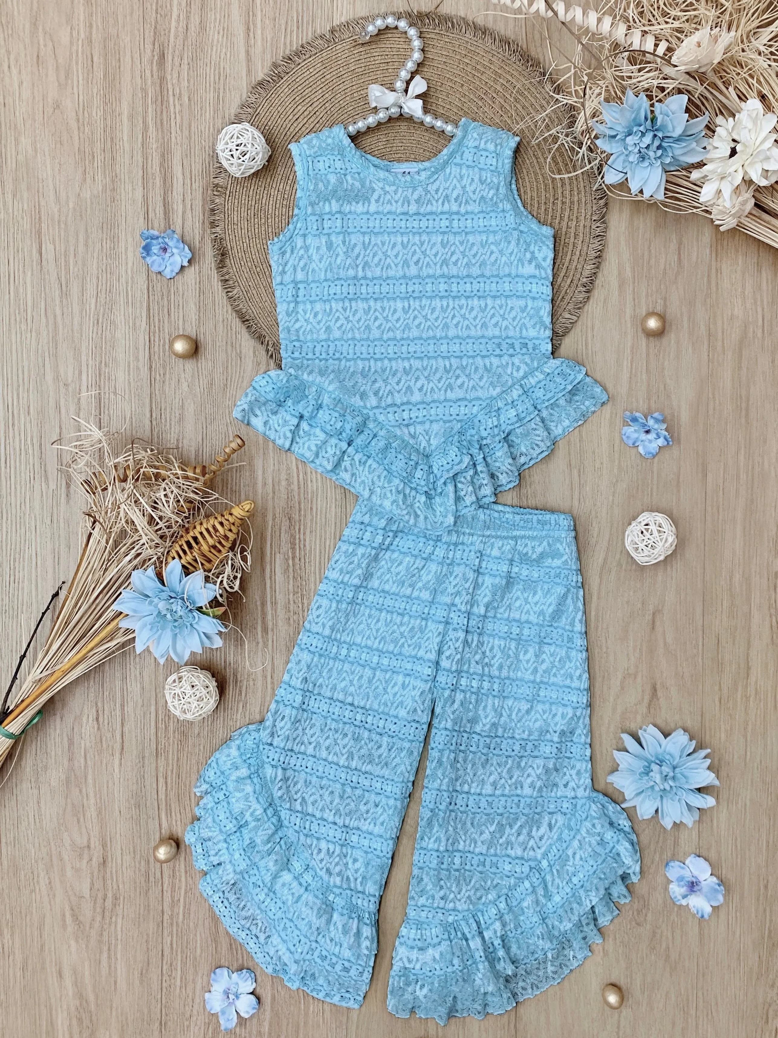 Sway My Way Lace Top and Ruffle Palazzo Pants Set