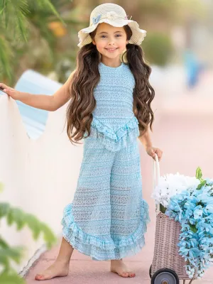 Sway My Way Lace Top and Ruffle Palazzo Pants Set