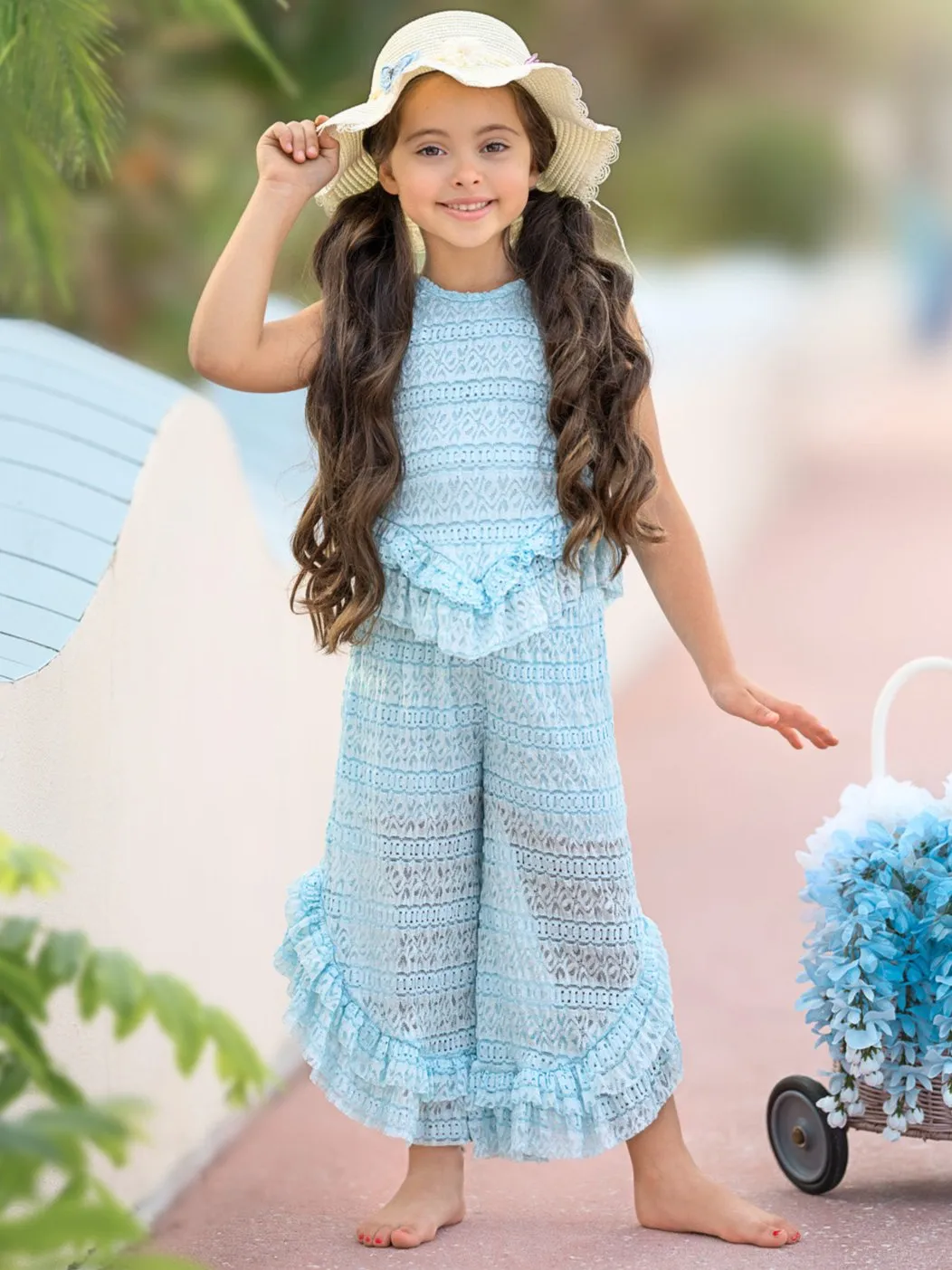 Sway My Way Lace Top and Ruffle Palazzo Pants Set