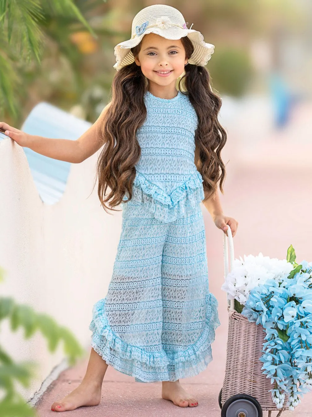 Sway My Way Lace Top and Ruffle Palazzo Pants Set