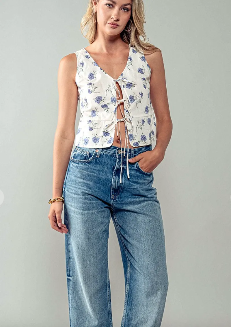 The Charlise Floral Tie Front Vest