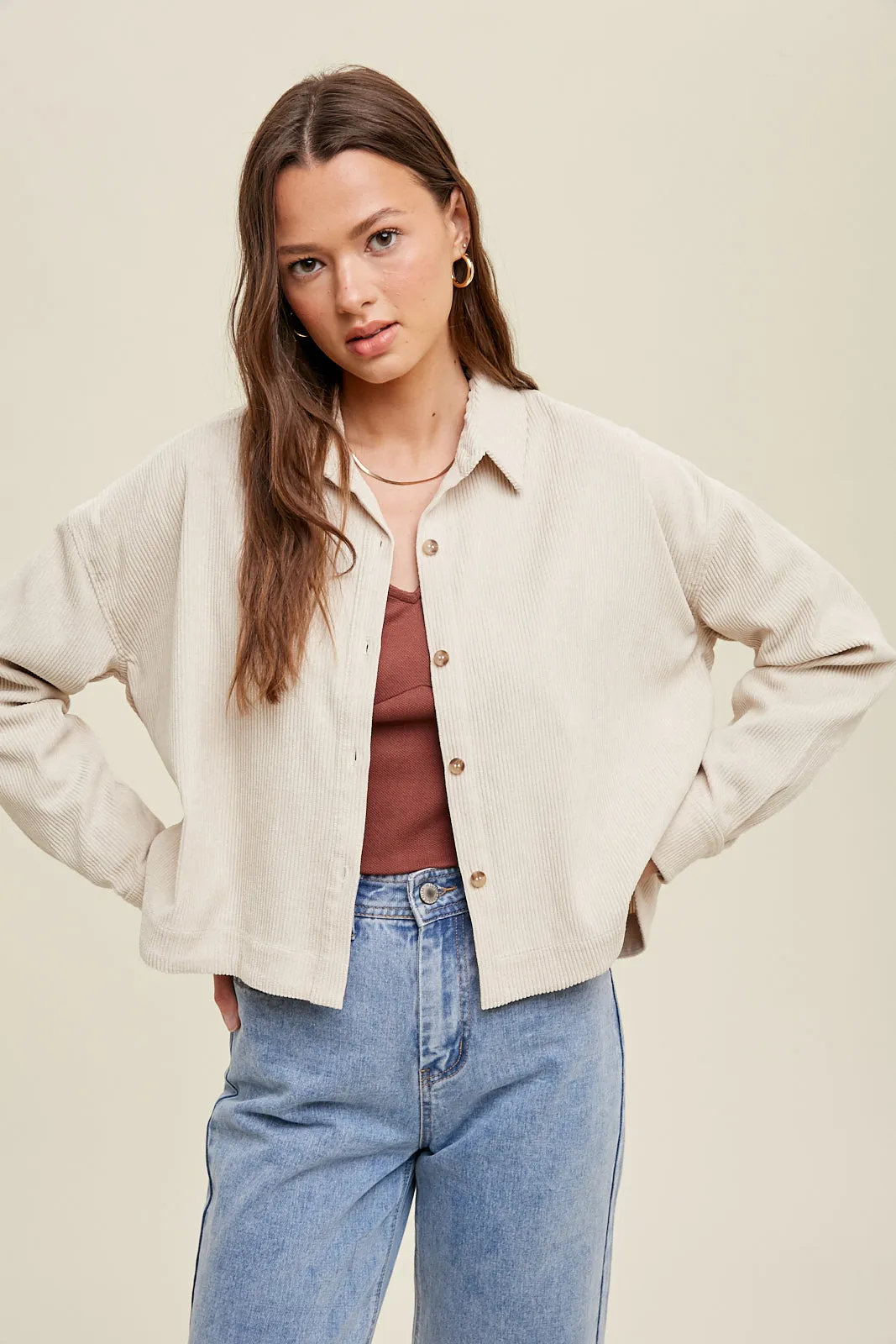The Corrine Cropped Corduroy Shacket