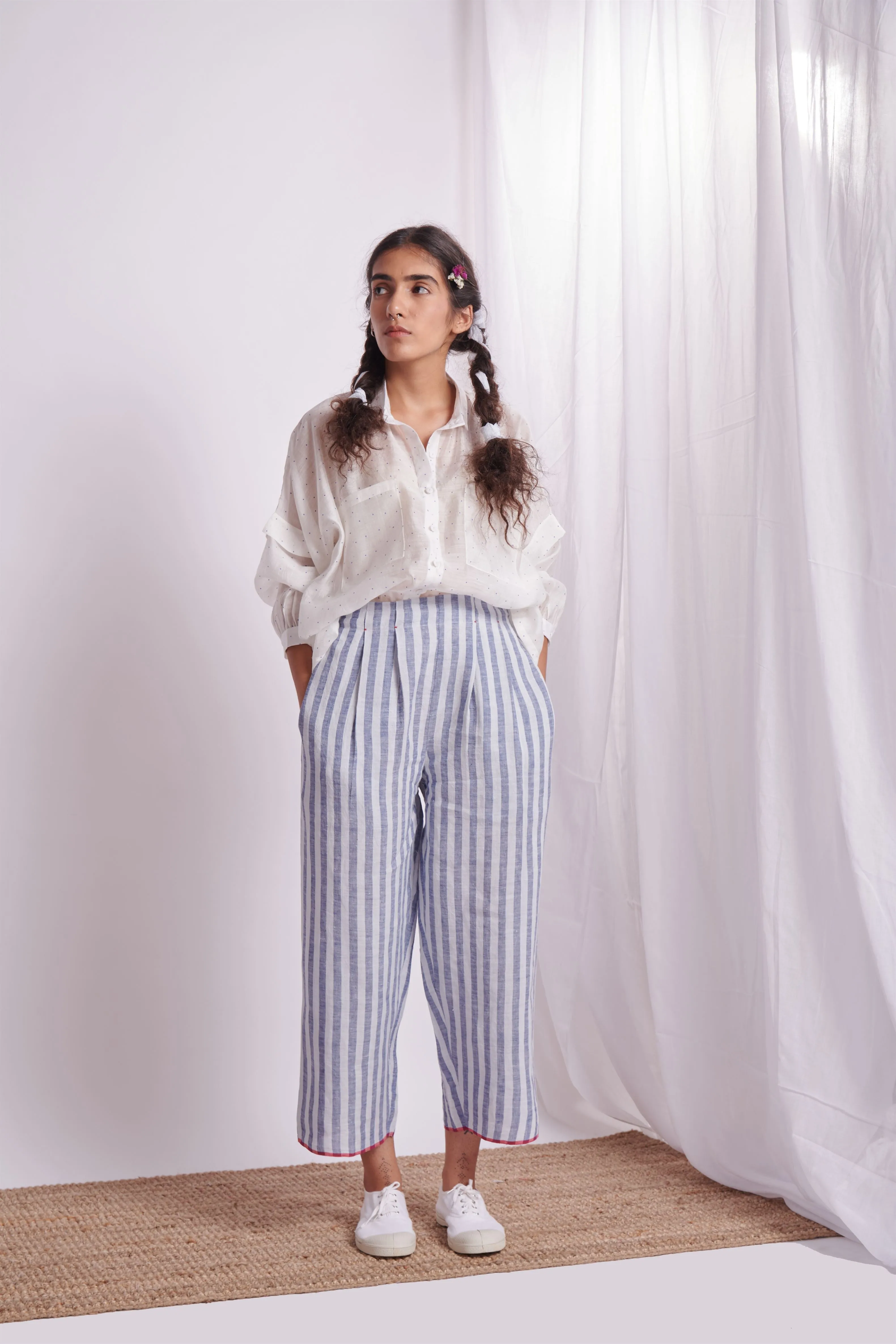 The Plavate I Voronki Hang Loose Co-ord Set Linen Blue Stripe Daily Collection AW22-14
