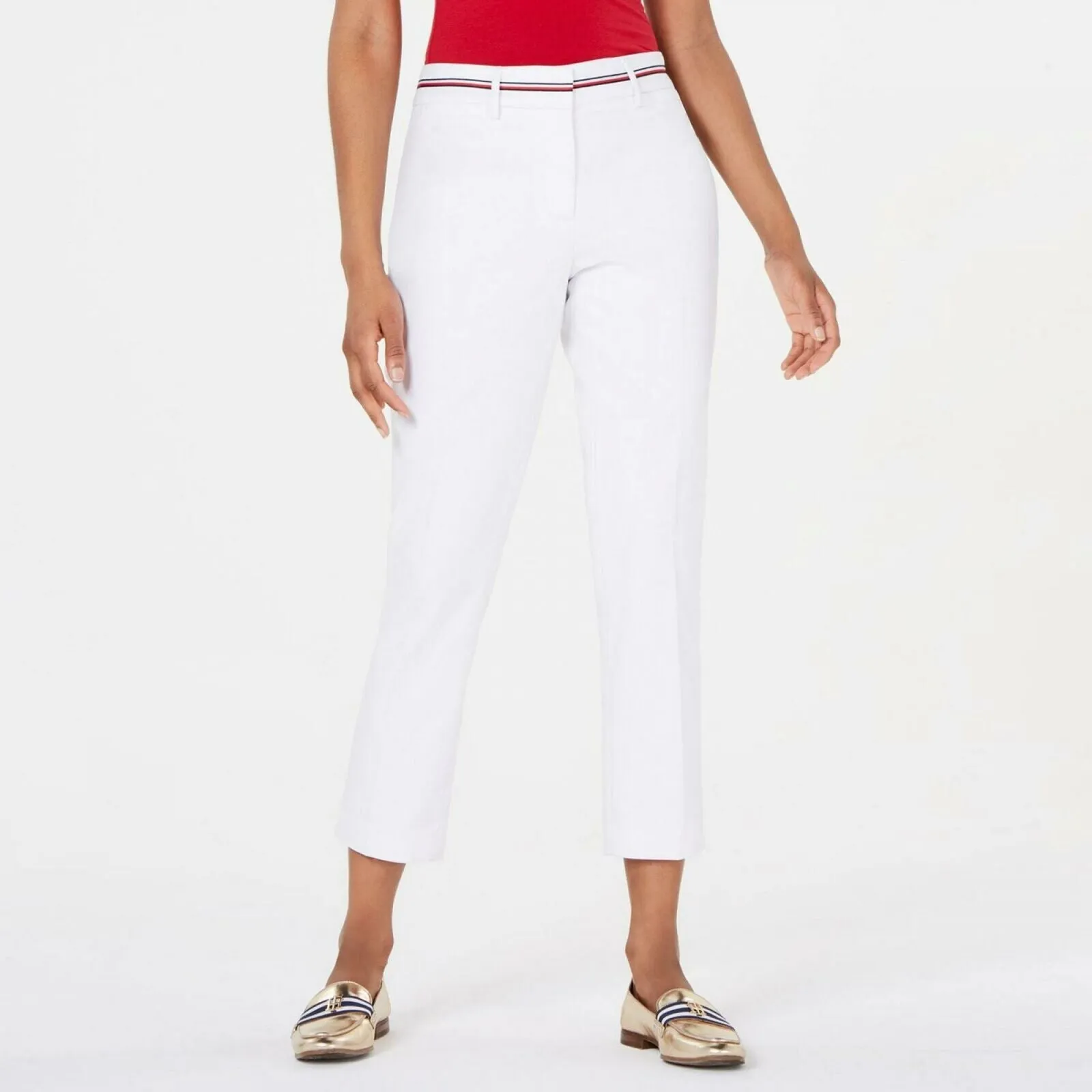 Tommy Hilfiger Womens Ribbon Trim Ankle Pants Bright White 10