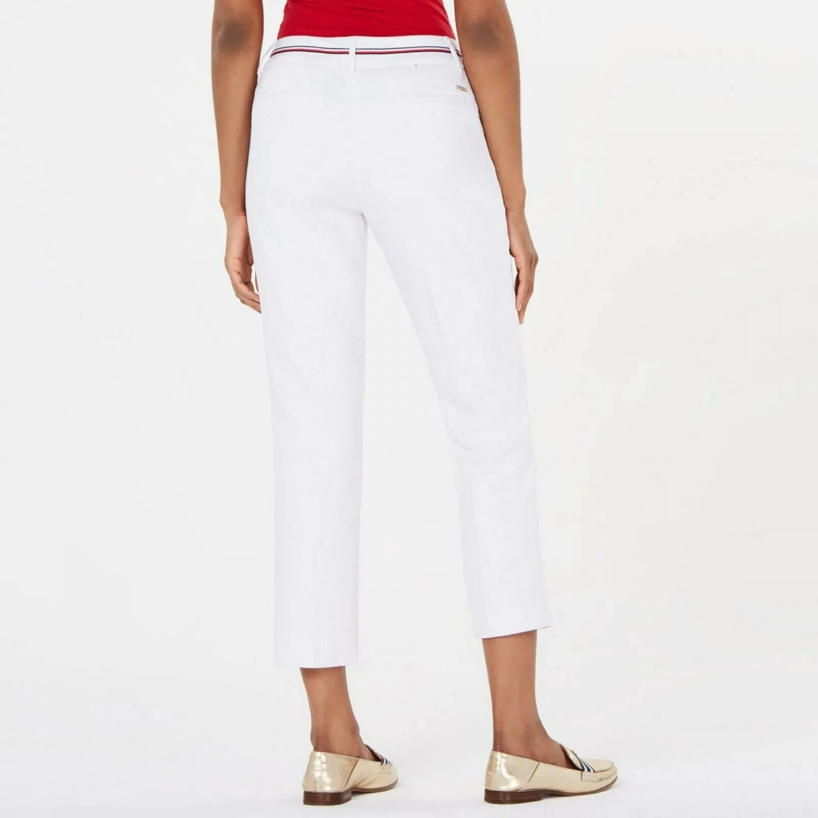 Tommy Hilfiger Womens Ribbon Trim Ankle Pants Bright White 10