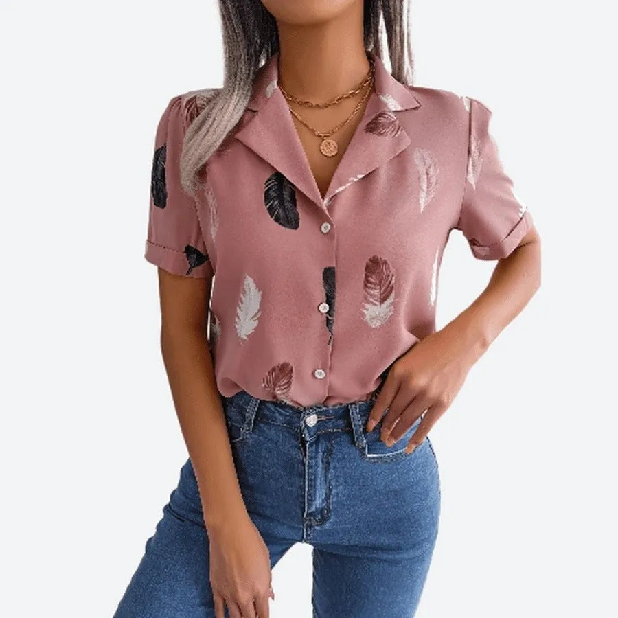 Trendy Notched Collar Print Shirts