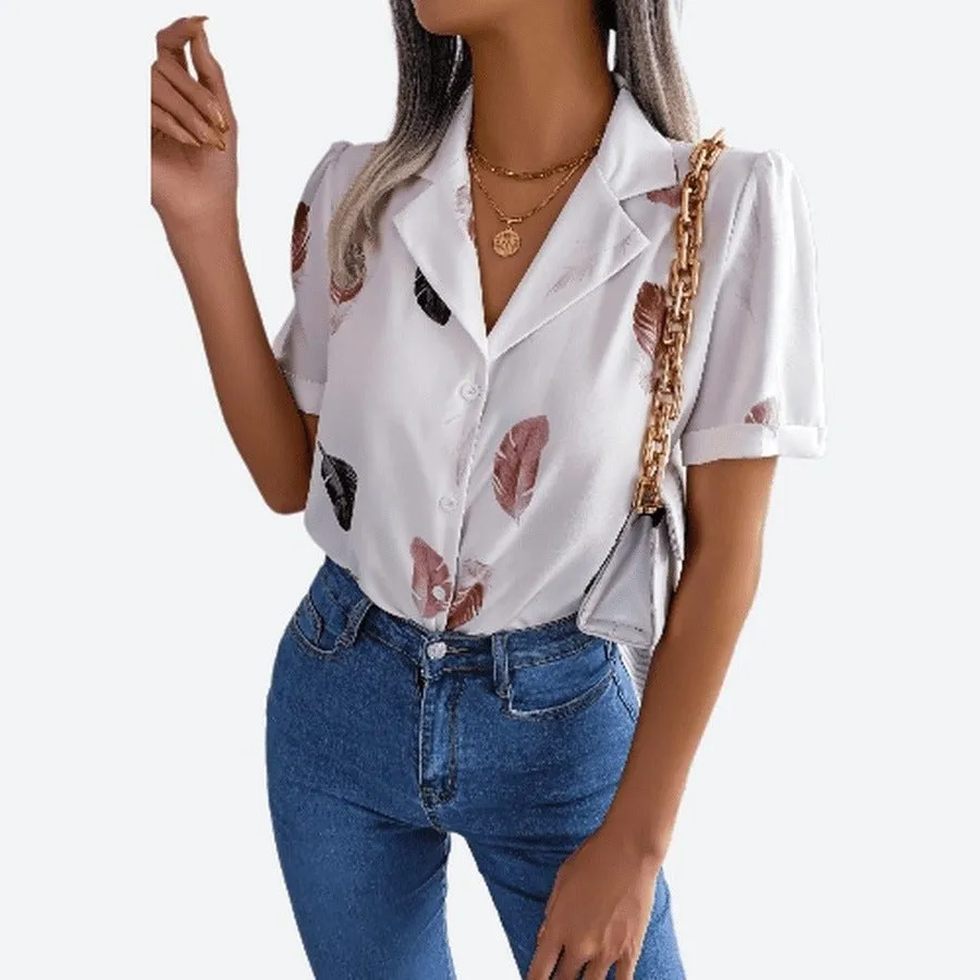 Trendy Notched Collar Print Shirts