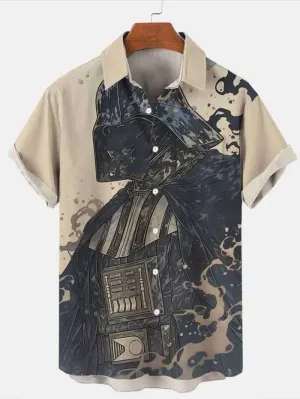 Trendy Samurai Print Short Sleeve Shirt