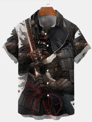 Trendy Samurai Print Short Sleeve Shirt
