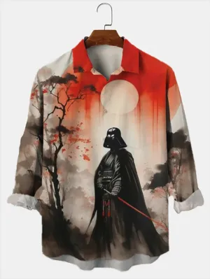 Trendy Samurai Print Short Sleeve Shirt