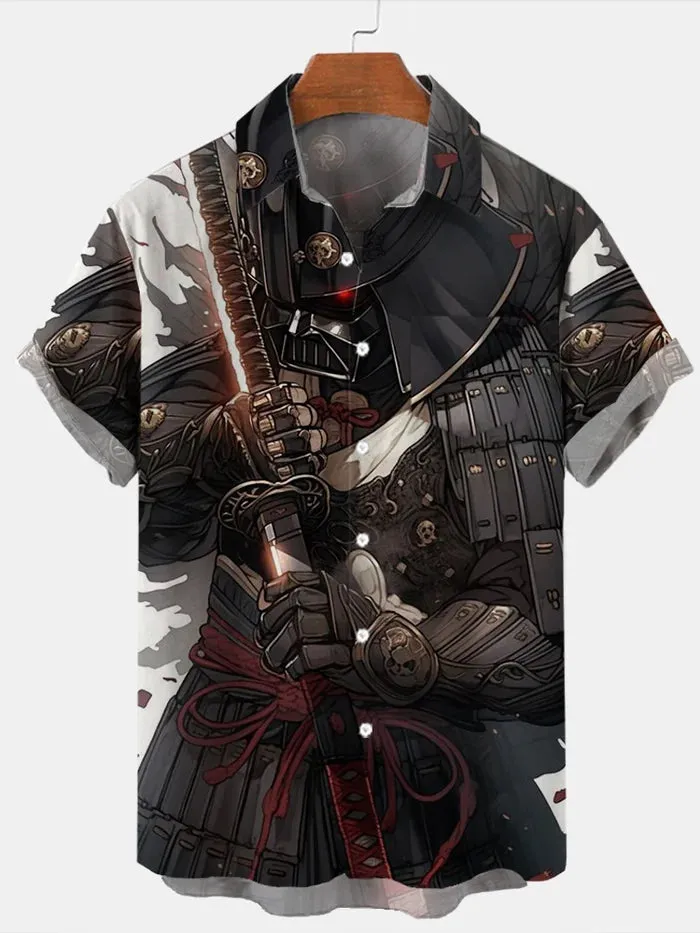 Trendy Samurai Print Short Sleeve Shirt