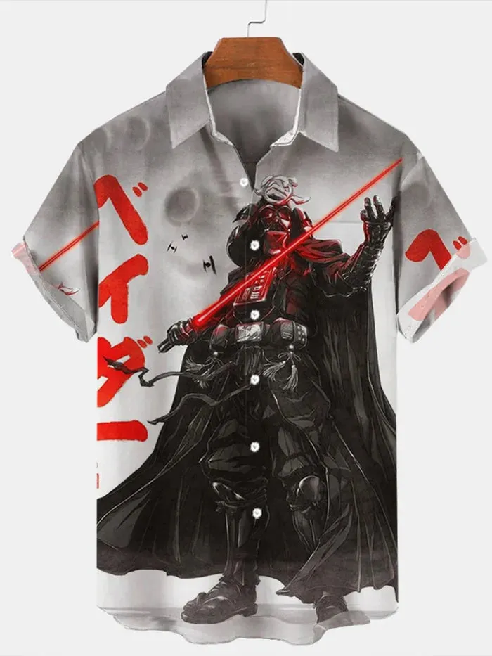 Trendy Samurai Print Short Sleeve Shirt