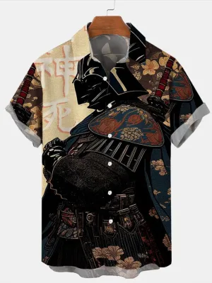 Trendy Samurai Print Short Sleeve Shirt