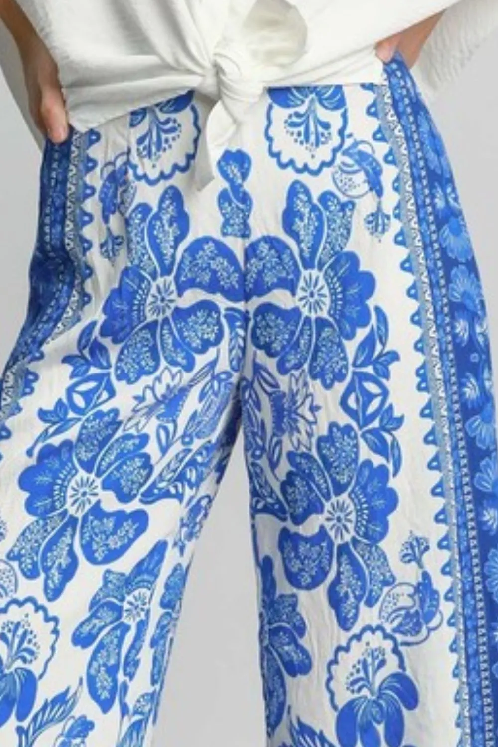 Umgee Full Size Floral Border Print Pants