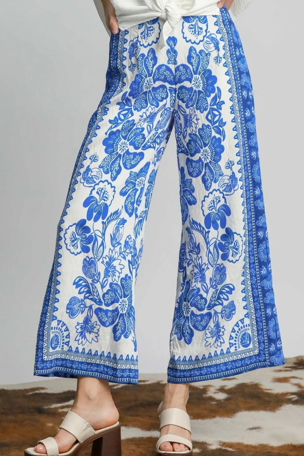 Umgee Full Size Floral Border Print Pants