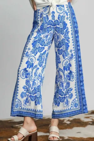 Umgee Full Size Floral Border Print Pants