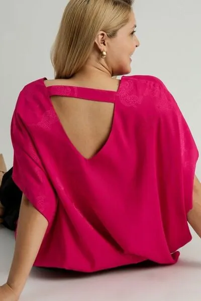 Umgee Full Size Satin Animal Print Jacquard Top Plus Size