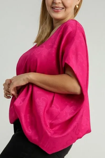 Umgee Full Size Satin Animal Print Jacquard Top Plus Size