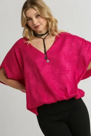 Umgee Full Size Satin Animal Print Jacquard Top Plus Size