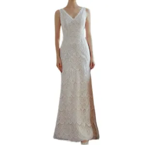 V-neck waist mermaid beaded lace light wedding dress