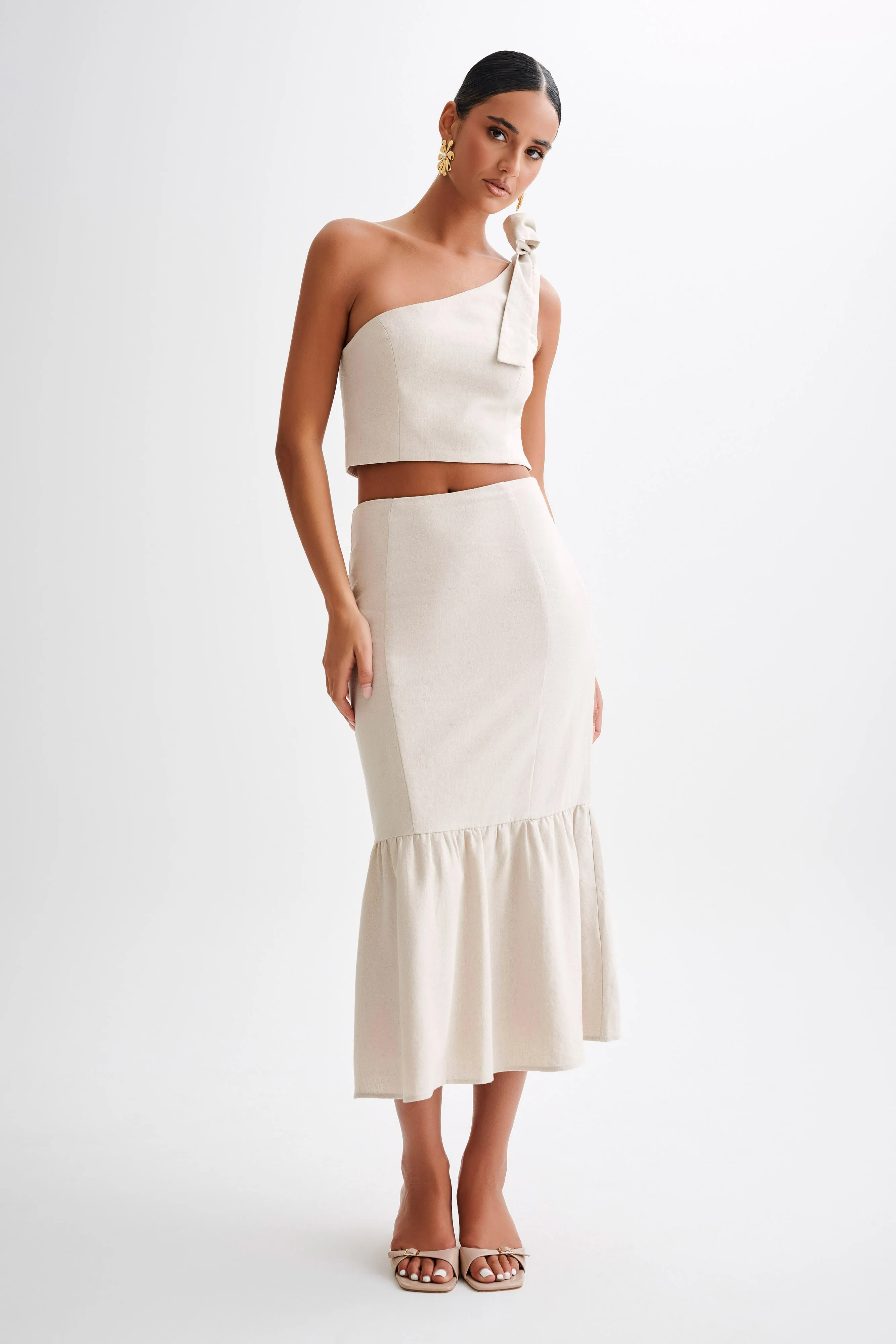 Venezia Linen One Shoulder Tie Top - Natural