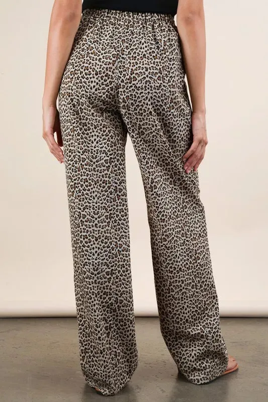 VERY J Animal Print Linen Wide Leg Pants