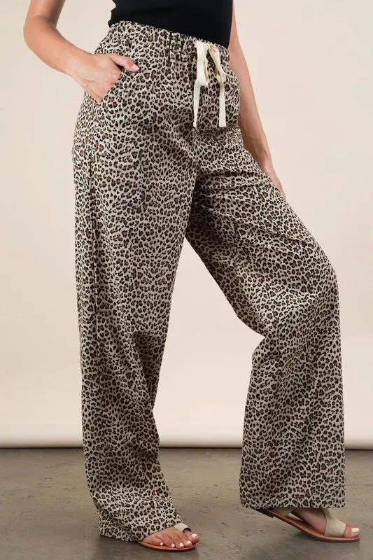 VERY J Animal Print Linen Wide Leg Pants