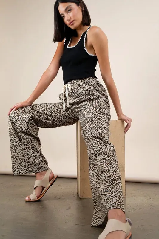VERY J Animal Print Linen Wide Leg Pants