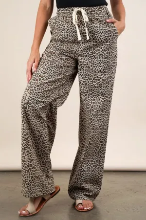 VERY J Animal Print Linen Wide Leg Pants