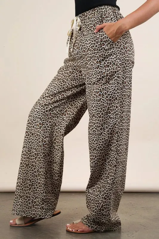 VERY J Animal Print Linen Wide Leg Pants