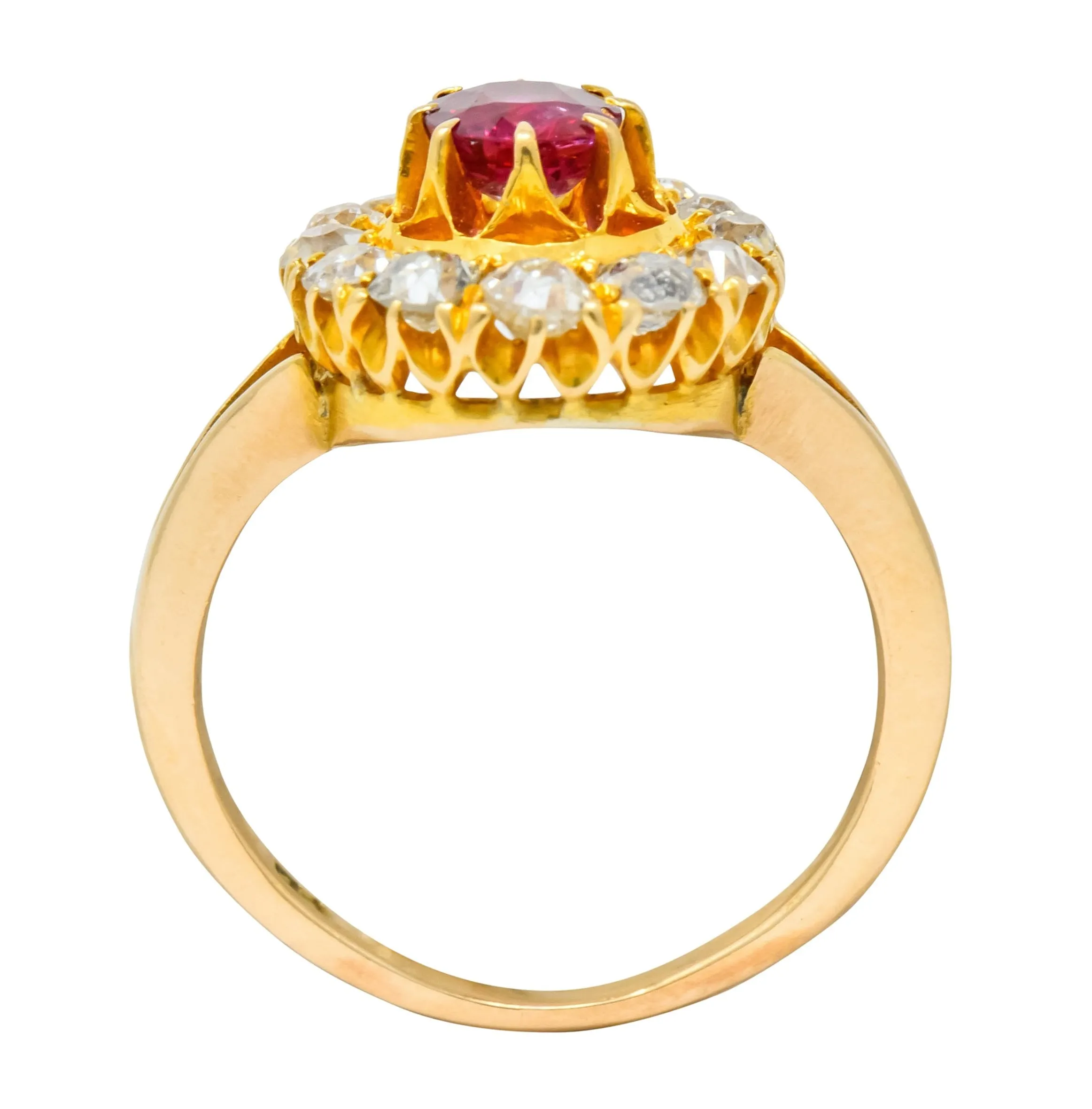 Victorian 2.10 CTW Ruby Diamond 15 Karat Gold Horseshoe Cluster Ring