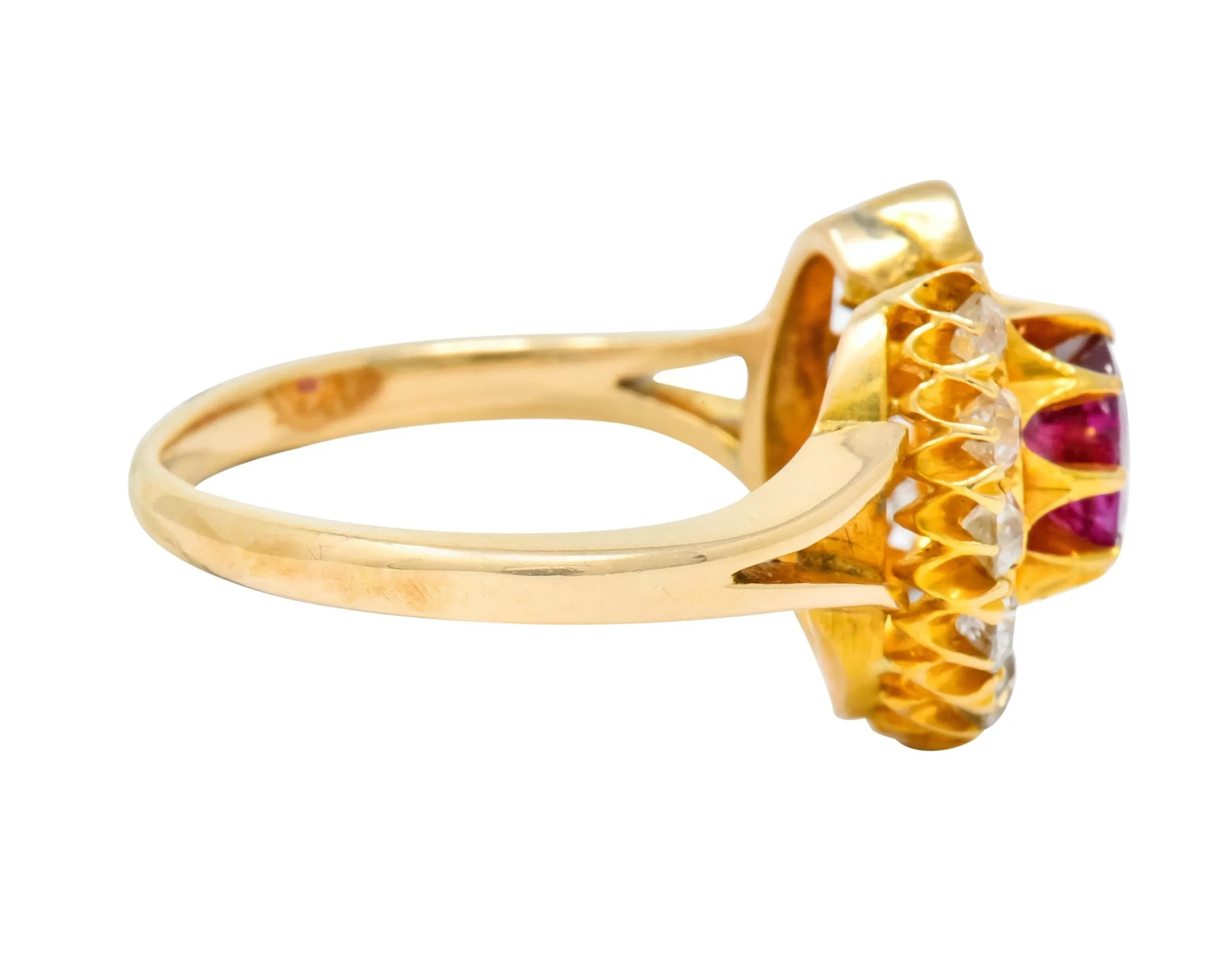 Victorian 2.10 CTW Ruby Diamond 15 Karat Gold Horseshoe Cluster Ring