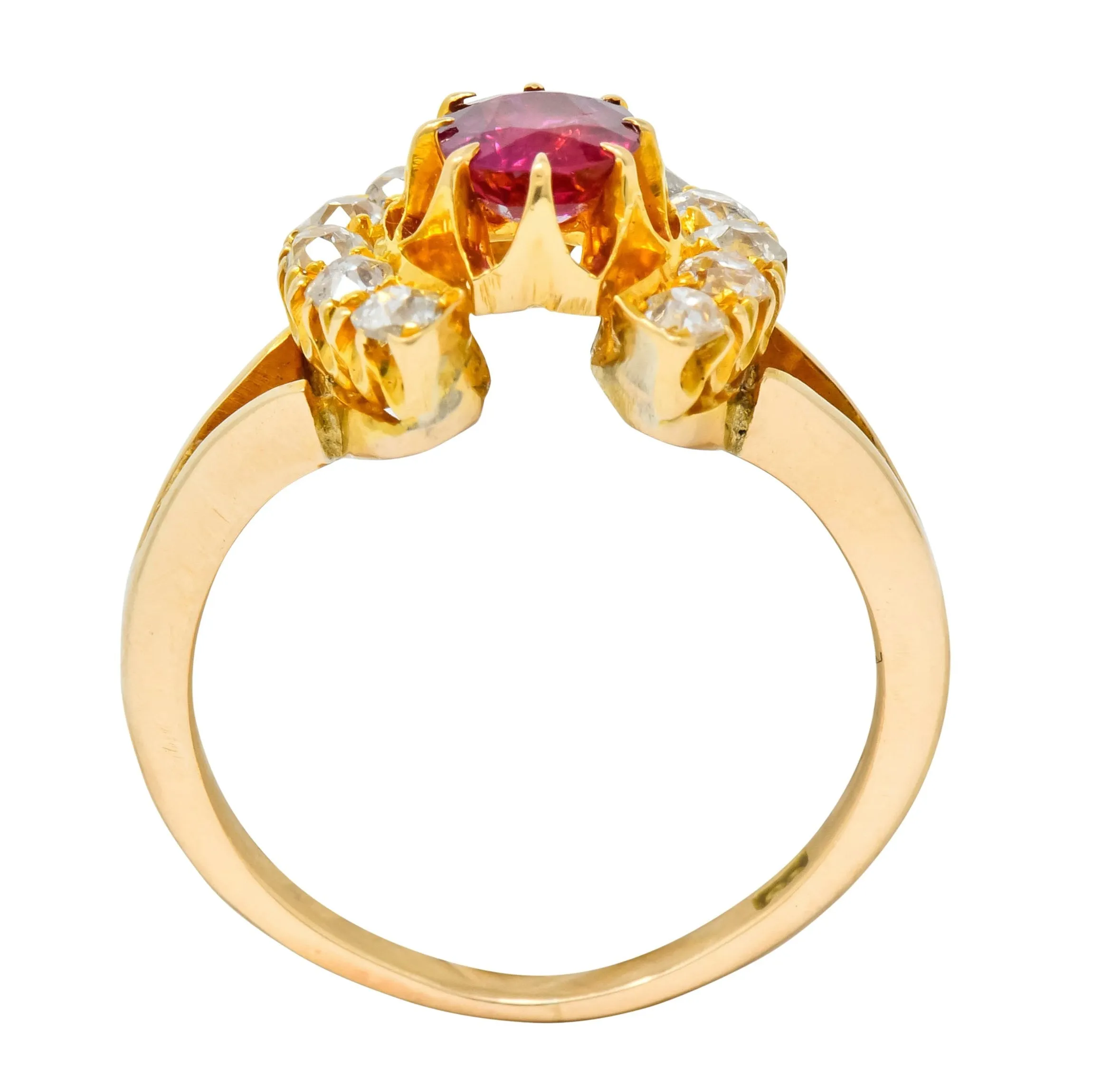 Victorian 2.10 CTW Ruby Diamond 15 Karat Gold Horseshoe Cluster Ring