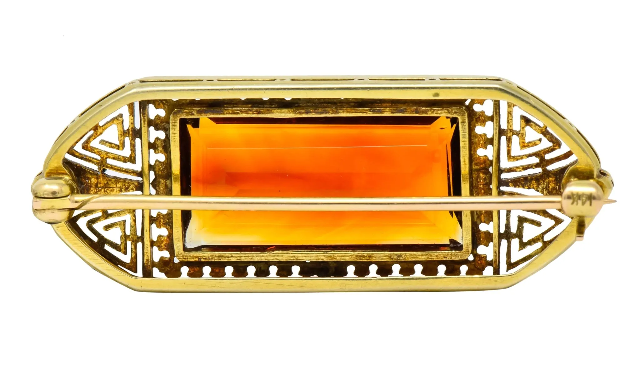 Walton & Co. Art Deco 10.46 CTW Citrine Pearl Diamond 14 Karat Gold Brooch