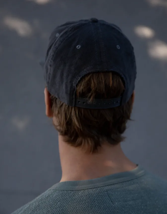 WHALE PATCH CORDUROY HAT - CHARCOAL