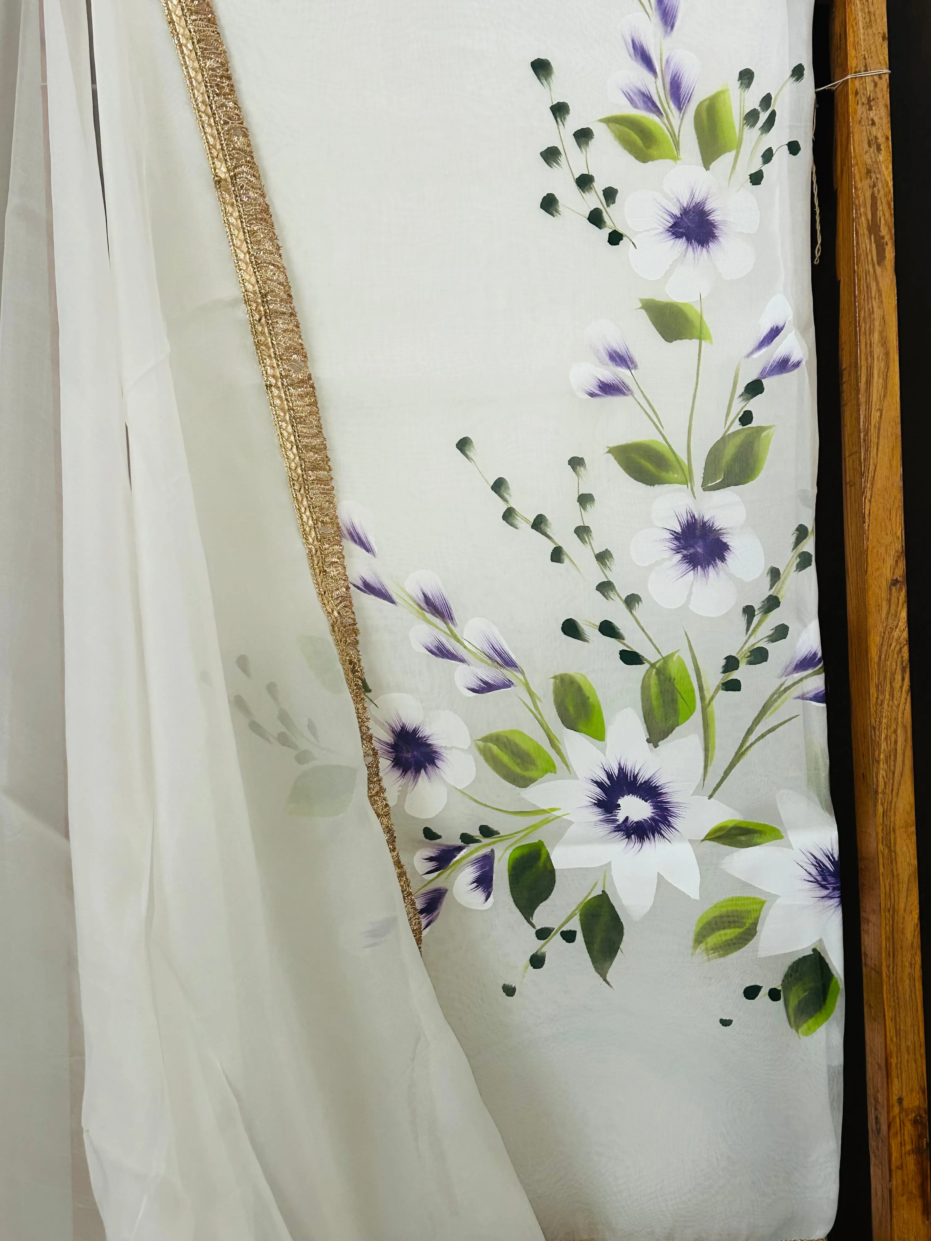 White Organza Handpainted Salwar Suit