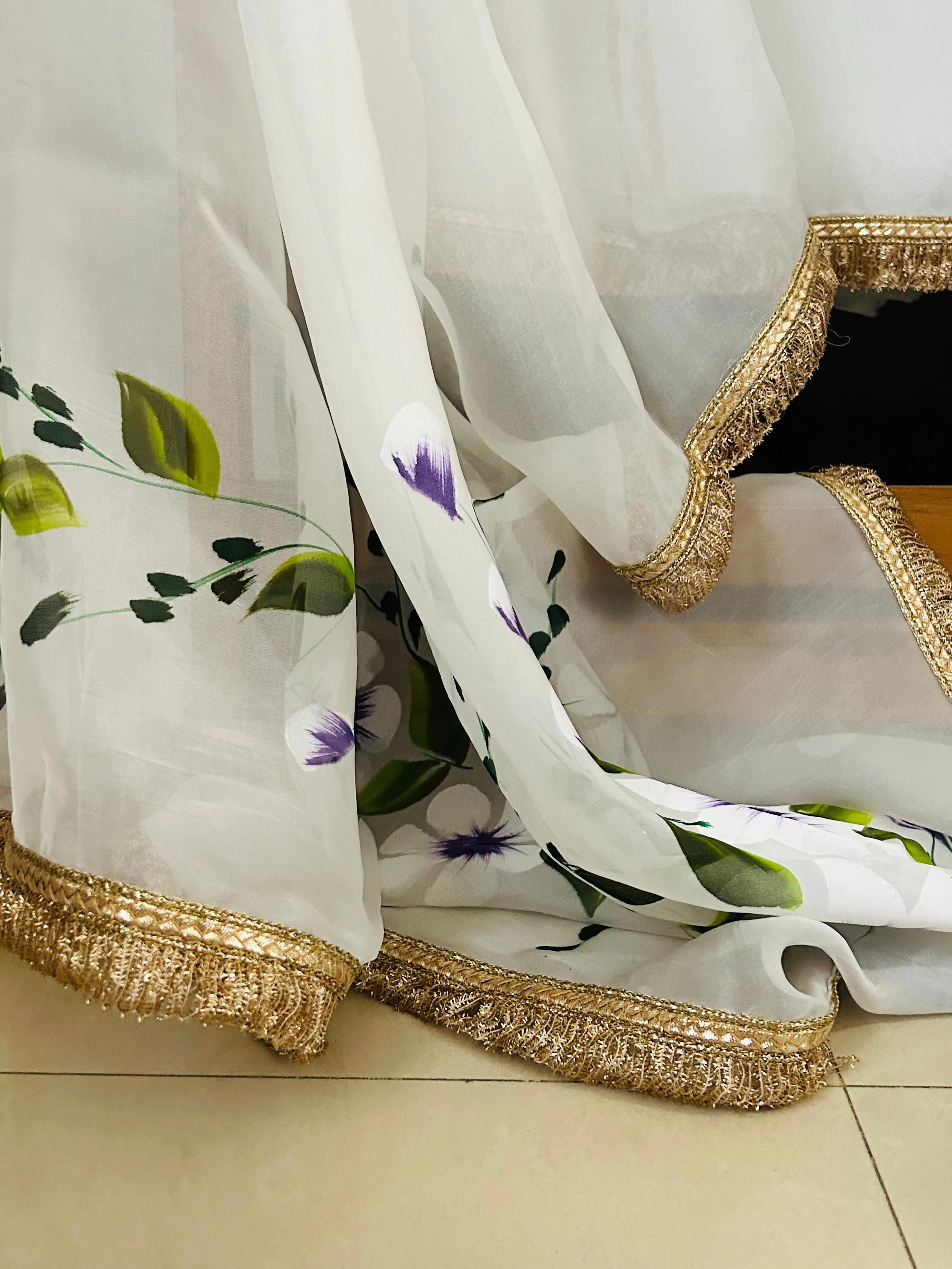 White Organza Handpainted Salwar Suit